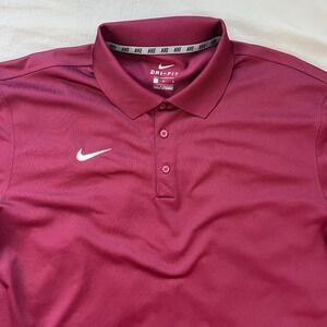 Harvard University Mens Varsity Polo Shirt Large Crimson Red Nike Dri Fit Preppy